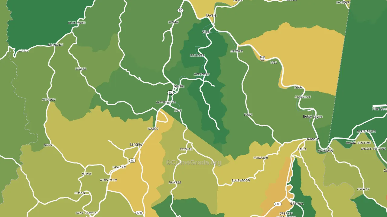 Floyd County, KY Map of Vehicle Theft Rates