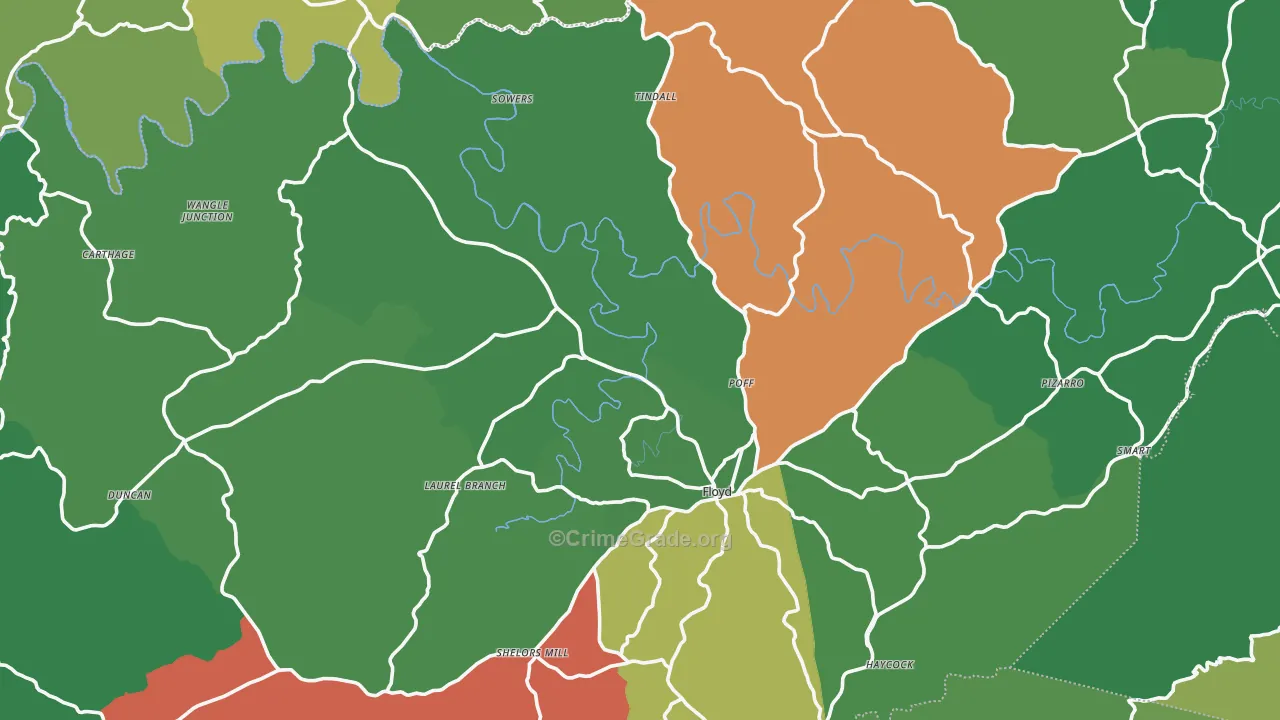 Floyd County, VA Map of Vehicle Theft Rates