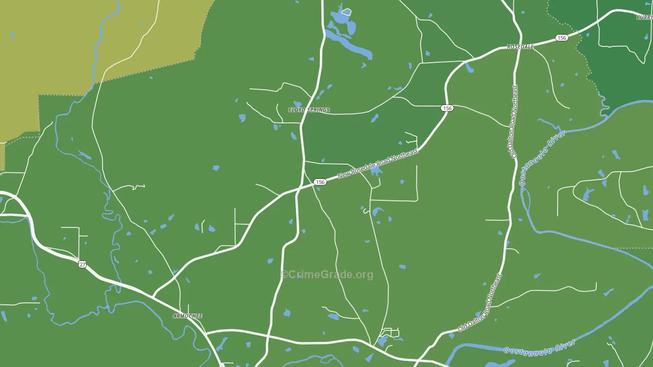 Floyd Springs, GA Map of Vehicle Theft Rates