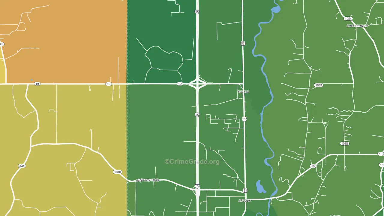Fluker, LA Map of Vehicle Theft Rates