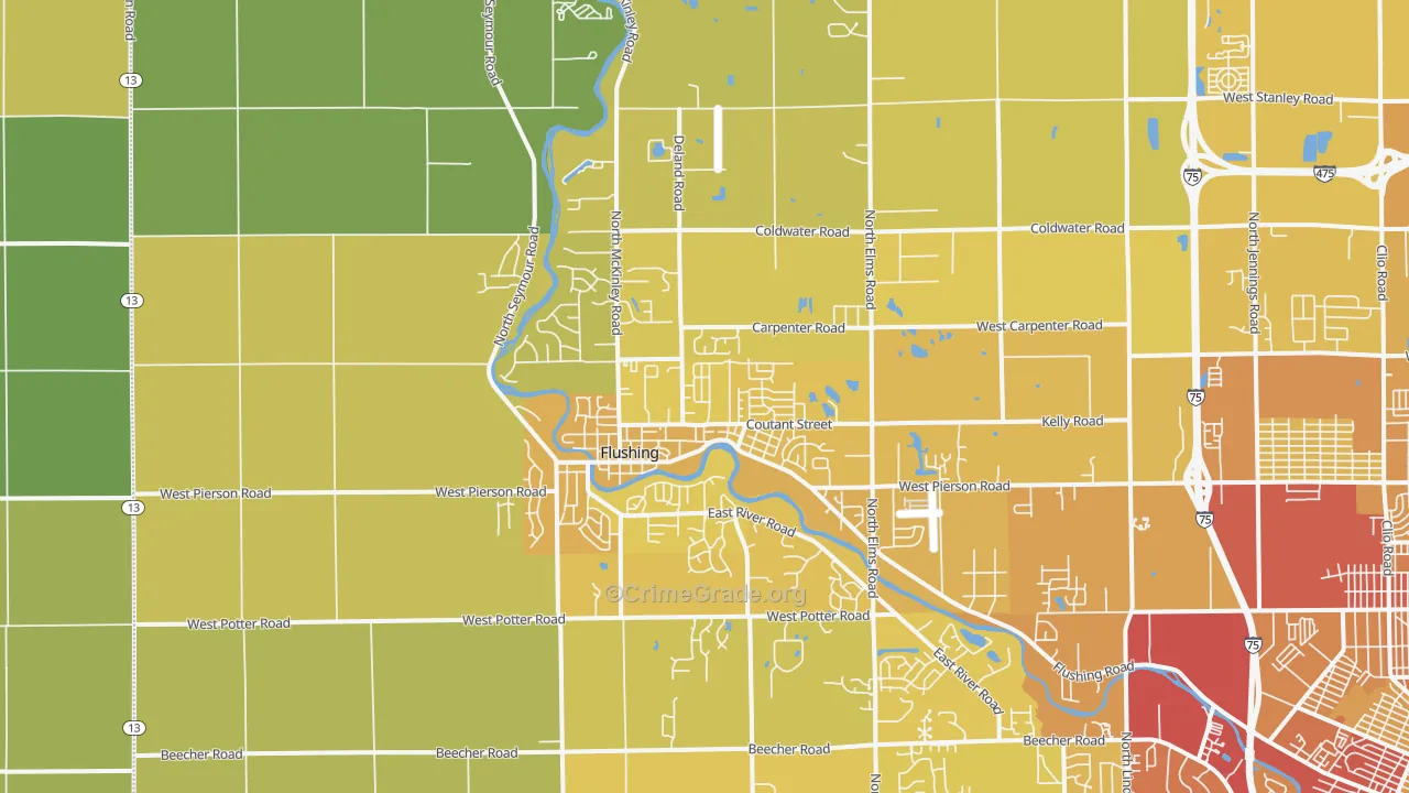 Flushing, MI Map of Vehicle Theft Rates