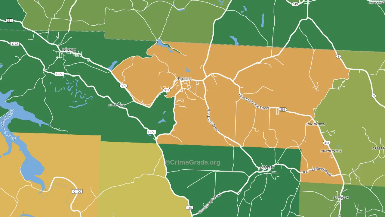 Flushing, OH Map of Vehicle Theft Rates
