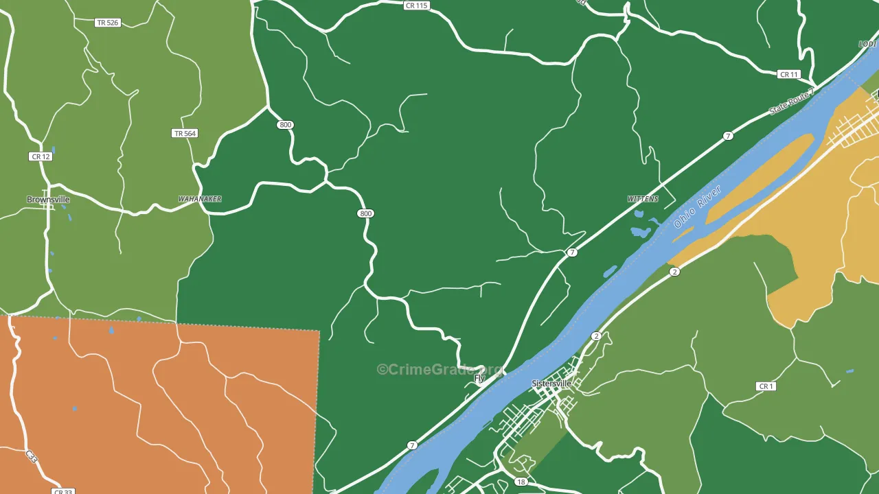 Fly, OH Map of Vehicle Theft Rates