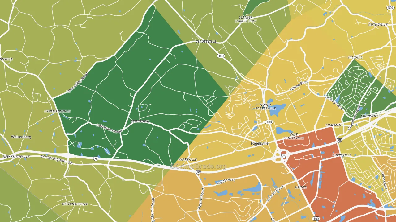 Fogelsville, PA Map of Vehicle Theft Rates