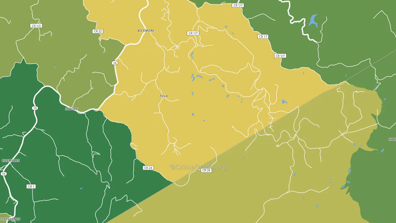 Fola, WV Map of Vehicle Theft Rates
