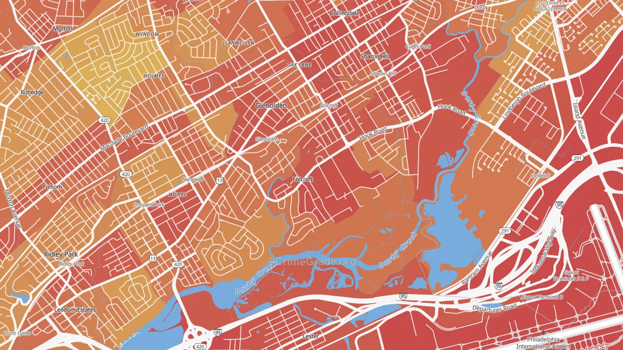 Folcroft, PA Map of Vehicle Theft Rates