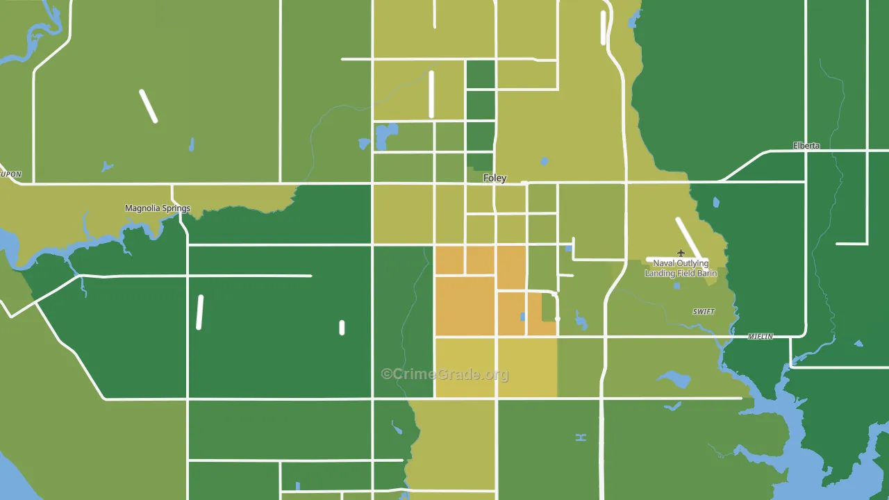 Foley, AL Map of Vehicle Theft Rates
