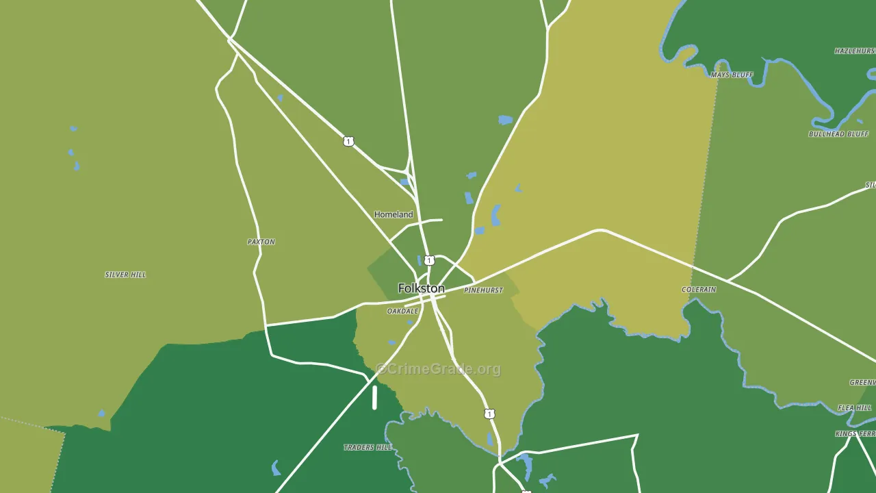 Folkston, GA Map of Vehicle Theft Rates