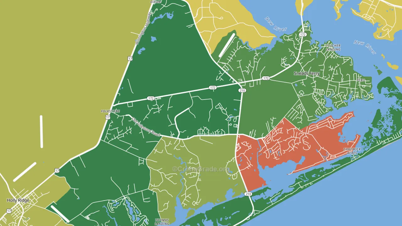 Folkstone, NC Map of Vehicle Theft Rates