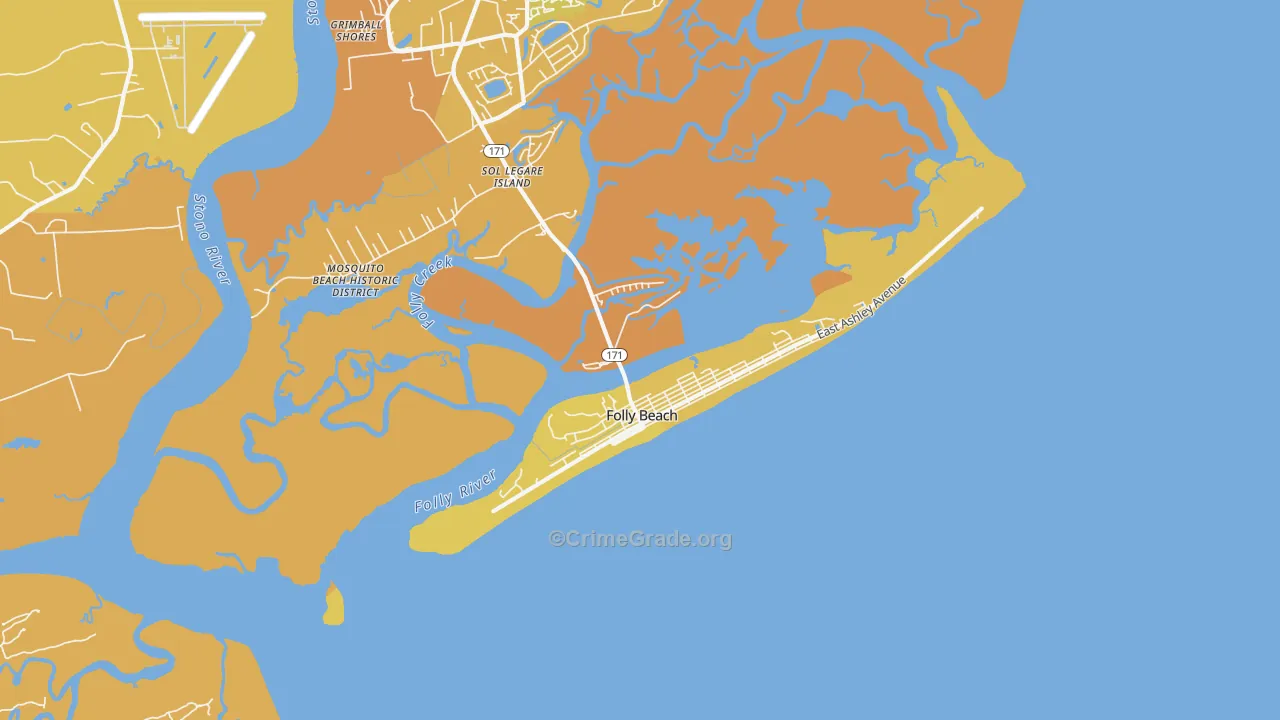 Folly Beach, SC Map of Vehicle Theft Rates