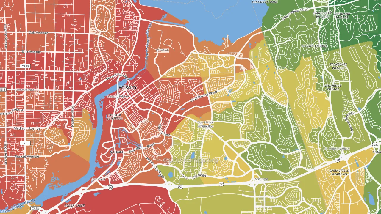 Folsom, CA Map of Vehicle Theft Rates
