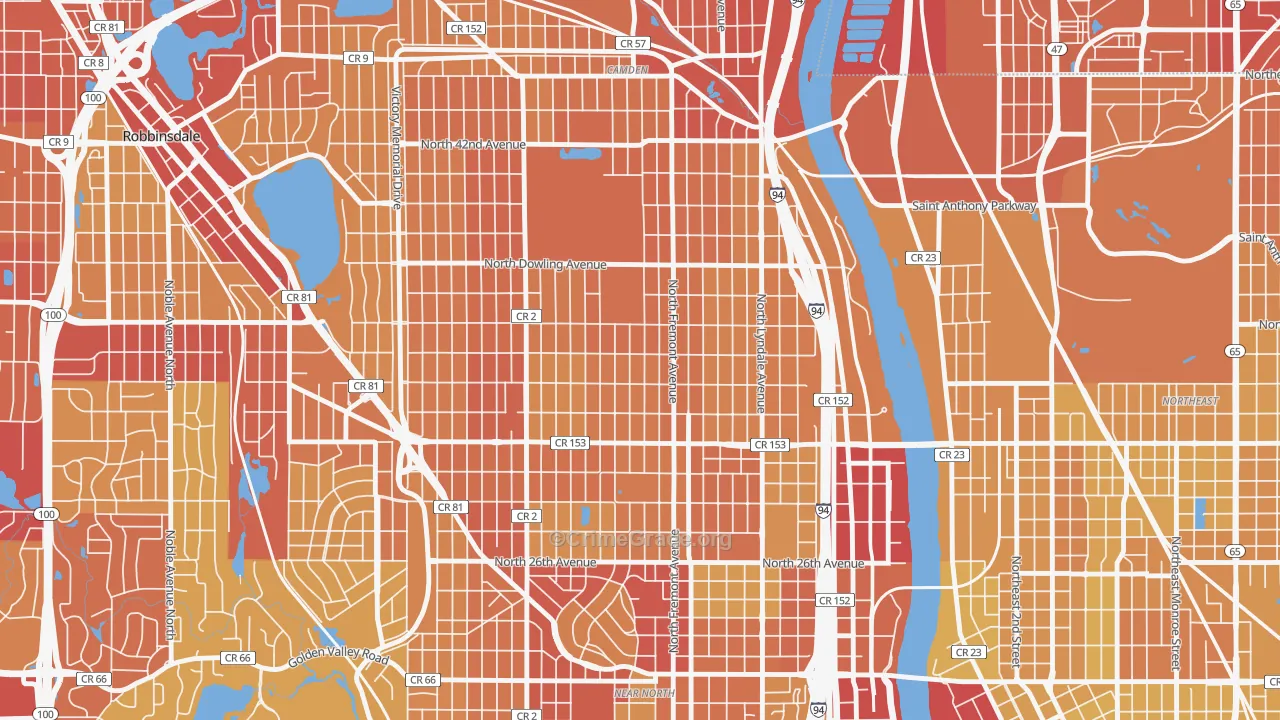 Folwell, Minneapolis, MN Map of Vehicle Theft Rates
