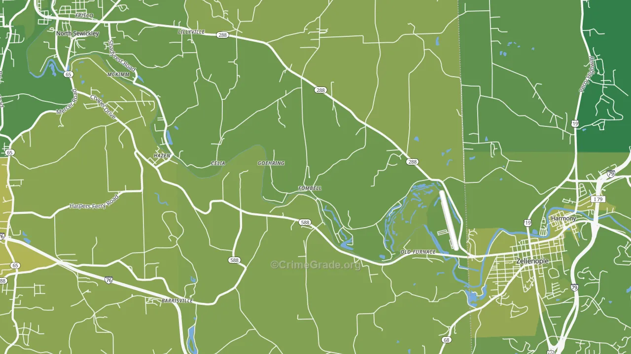 Fombell, PA Map of Vehicle Theft Rates