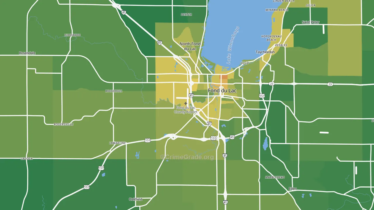 Fond du Lac County, WI Map of Vehicle Theft Rates
