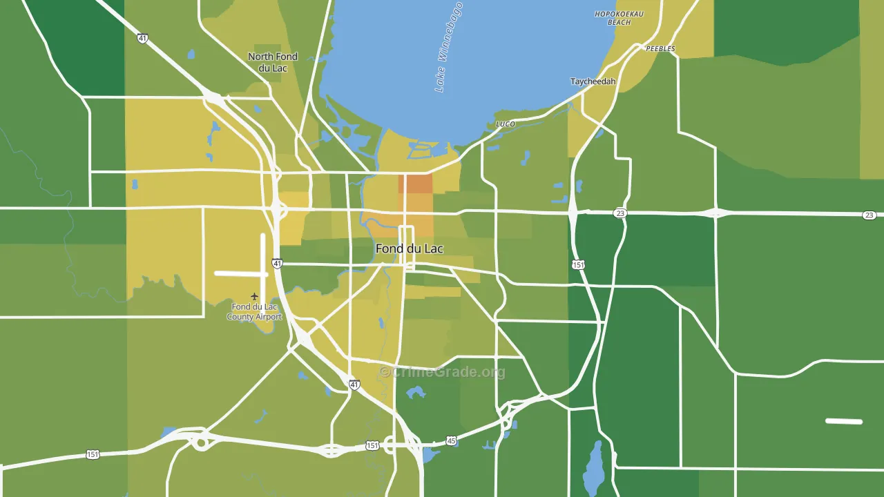 Fond Du Lac, WI Map of Vehicle Theft Rates