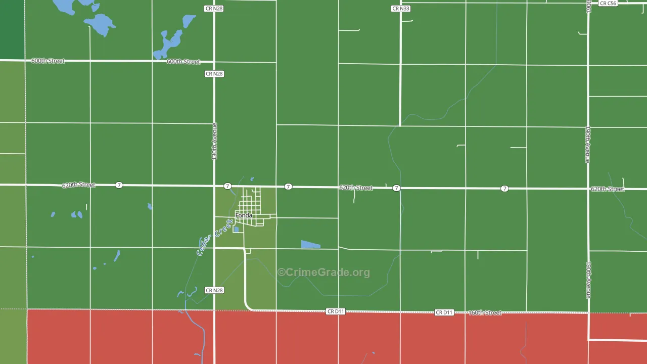 Fonda, IA Map of Vehicle Theft Rates