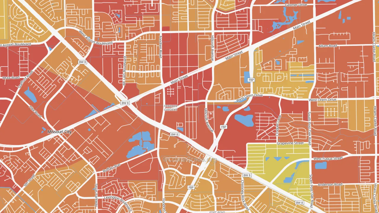 Fondren Gardens, Houston, TX Map of Vehicle Theft Rates