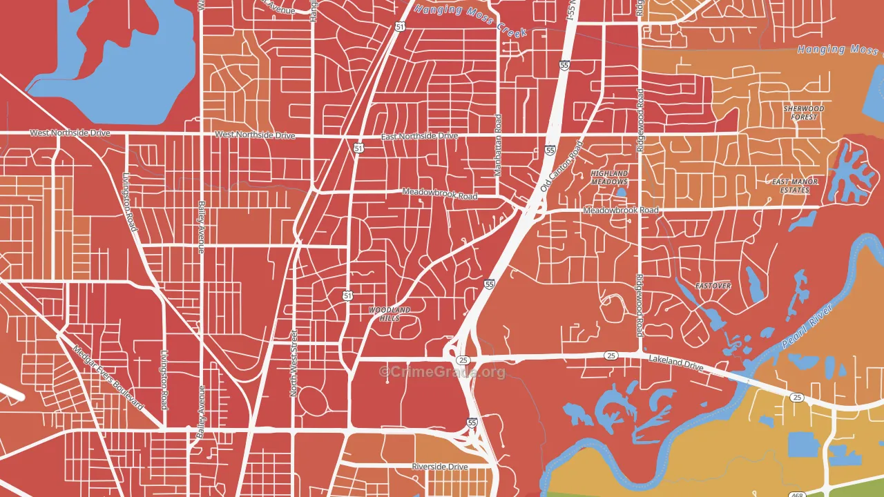 Fondren North Renaissance, Jackson, MS Map of Vehicle Theft Rates