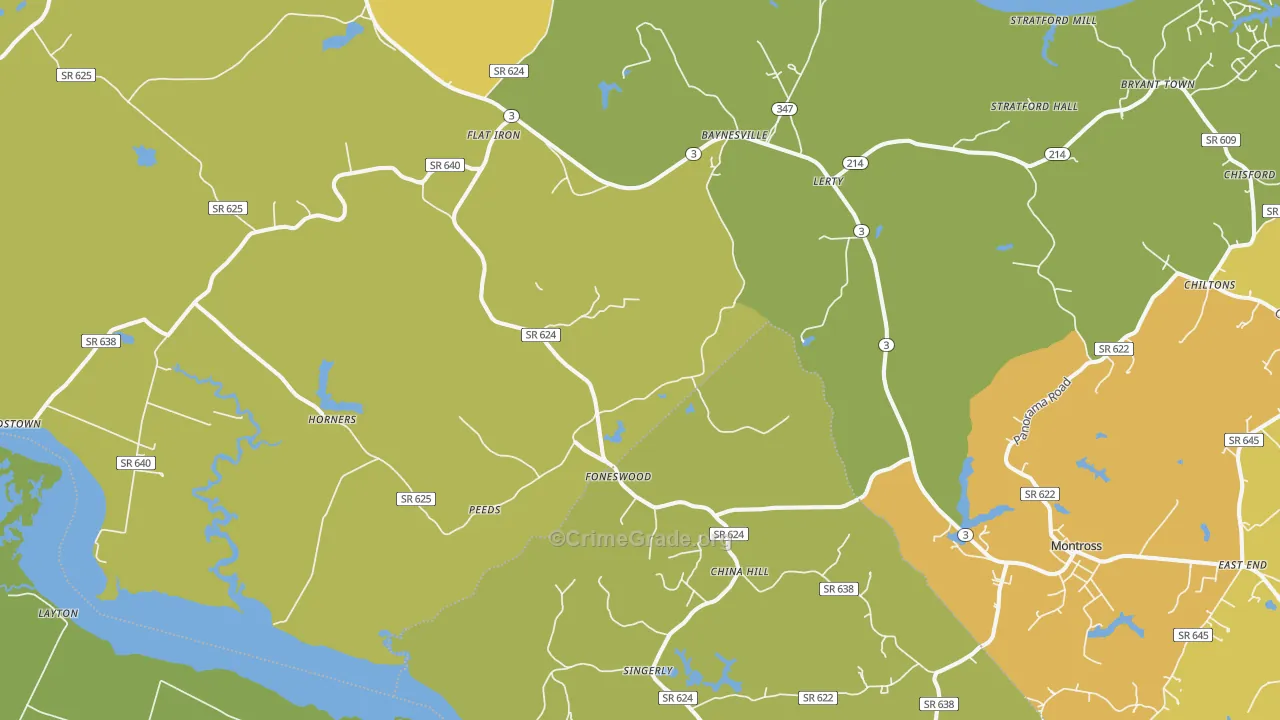 Foneswood, VA Map of Vehicle Theft Rates
