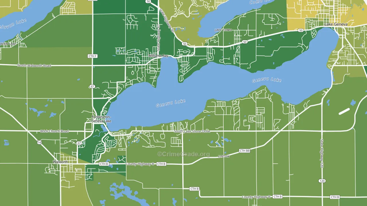 Fontana, WI Map of Vehicle Theft Rates