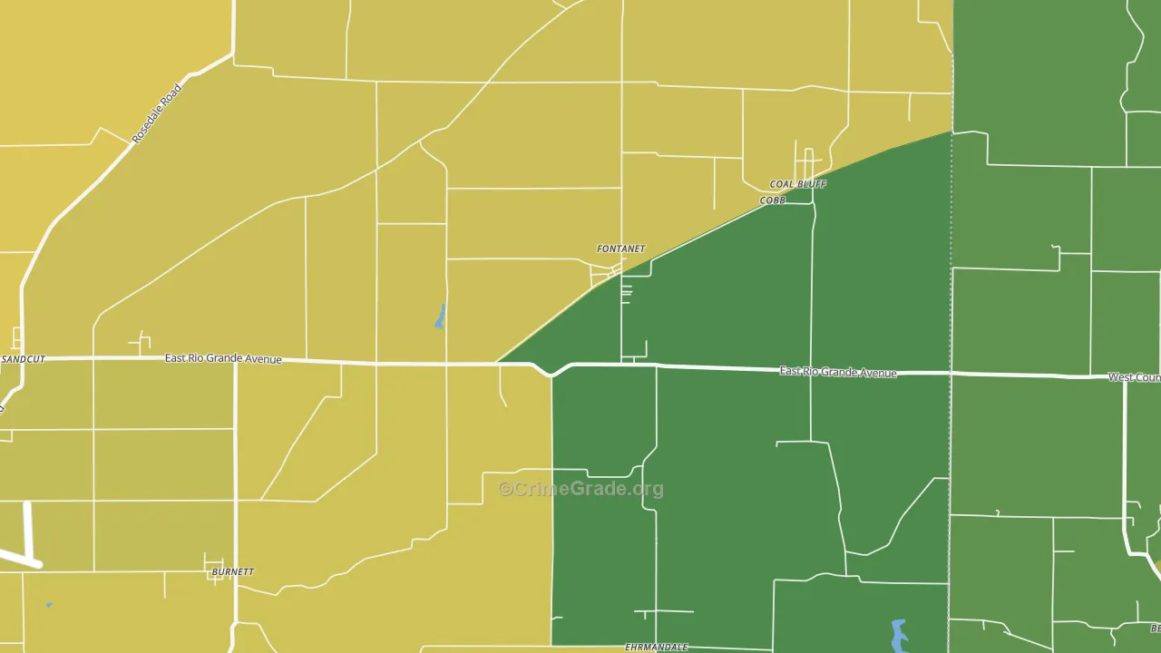 Fontanet, IN Map of Vehicle Theft Rates