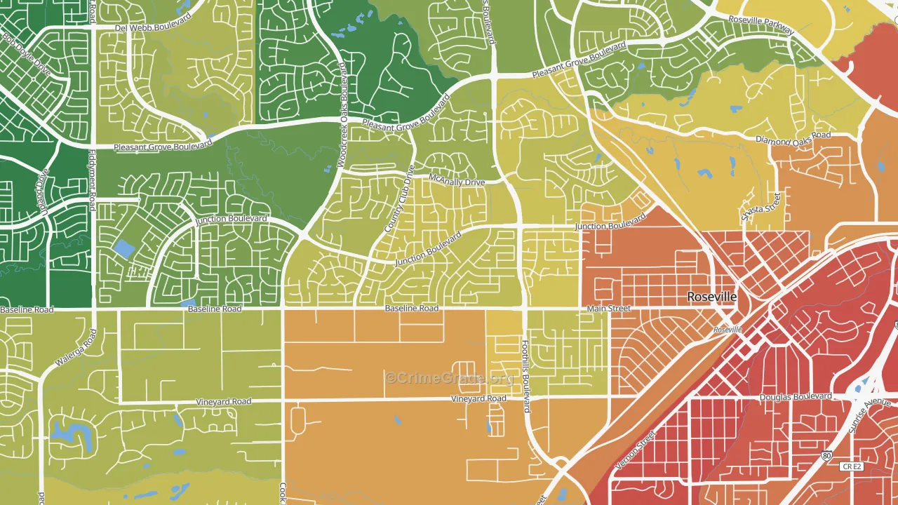 Foothill Junction, Roseville, CA Map of Vehicle Theft Rates