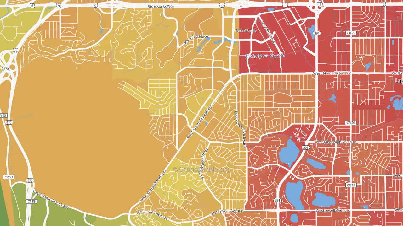 Foothills, Lakewood, CO Map of Vehicle Theft Rates