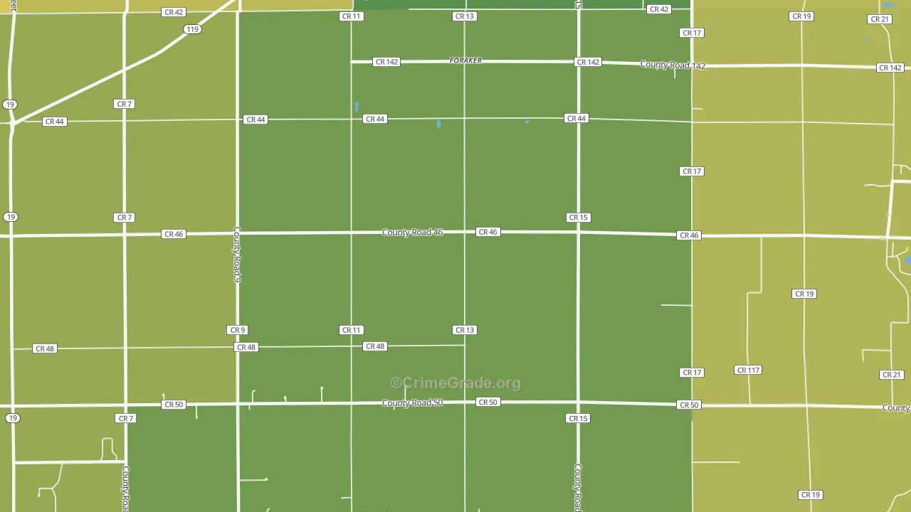 Foraker, IN Map of Vehicle Theft Rates