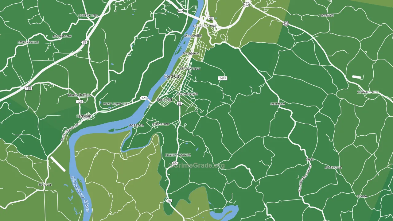Ford City, PA Map of Vehicle Theft Rates