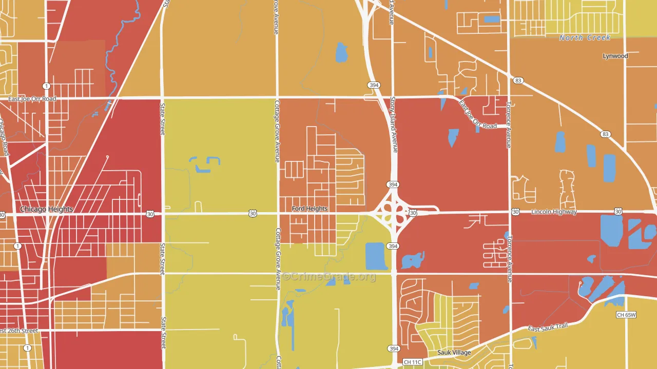 Ford Heights, IL Map of Vehicle Theft Rates