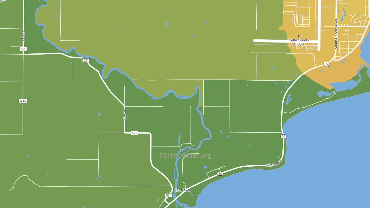 Ford River, MI Map of Vehicle Theft Rates