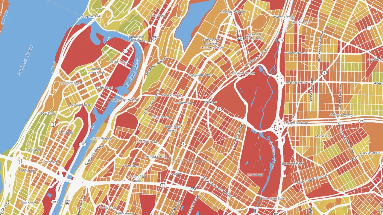 Fordham, Bronx, NY Map of Vehicle Theft Rates