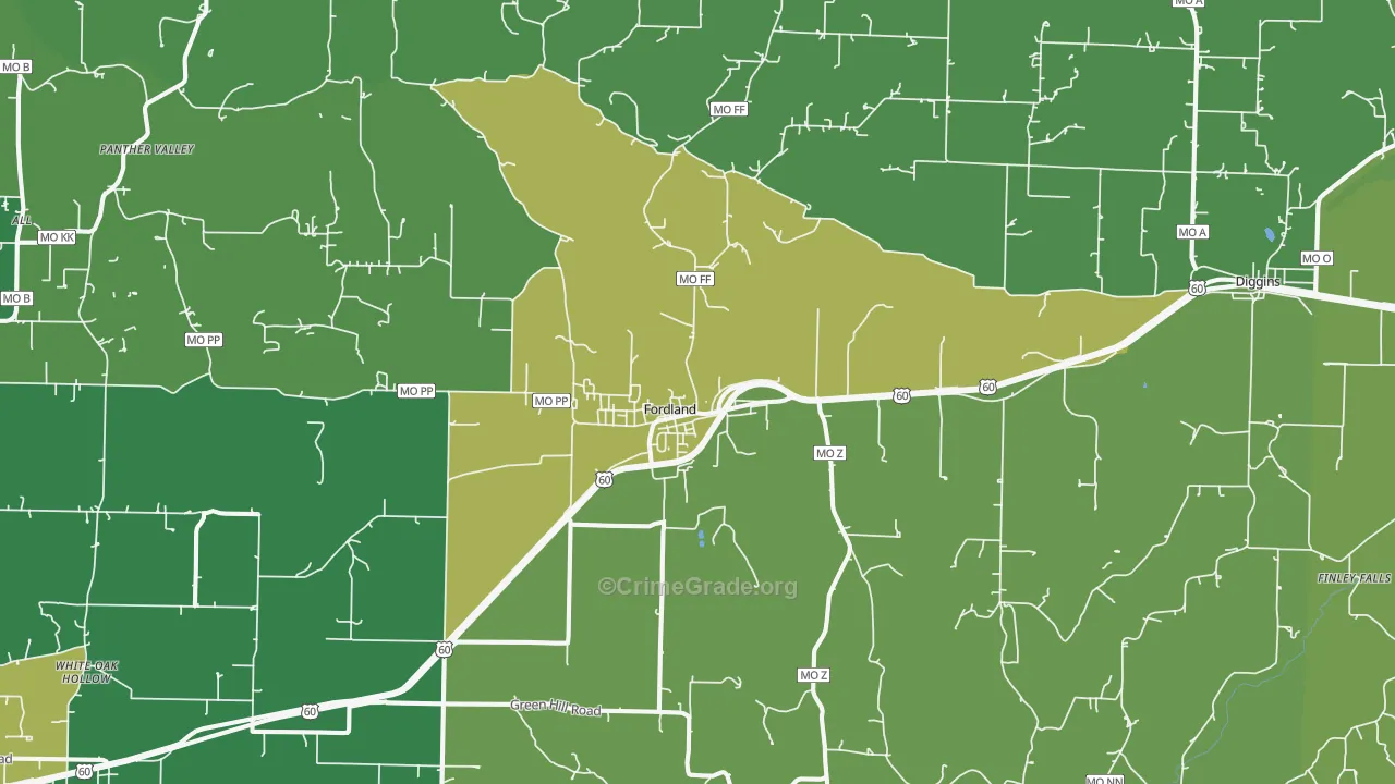 Fordland, MO Map of Vehicle Theft Rates