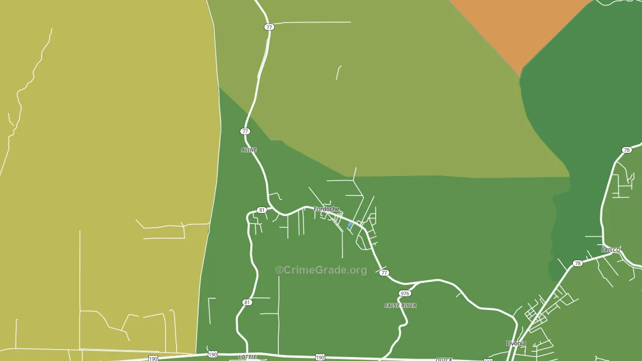 Fordoche, LA Map of Vehicle Theft Rates