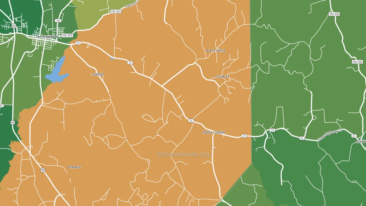 Fords Corner, TX Map of Vehicle Theft Rates