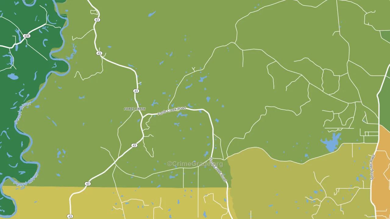 Fords Creek, MS Map of Vehicle Theft Rates