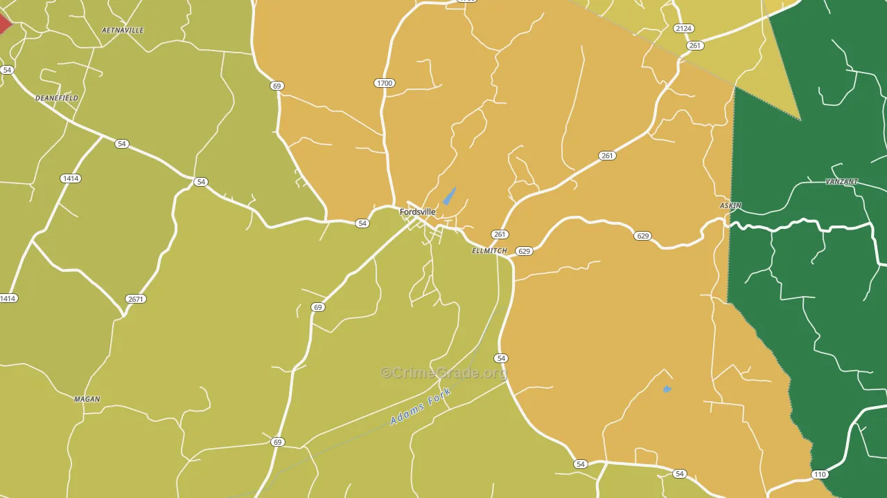Fordsville, KY Map of Vehicle Theft Rates