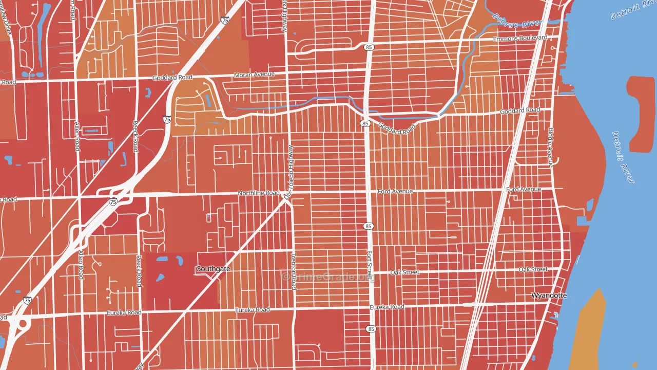 Fordville, Southgate, MI Map of Vehicle Theft Rates