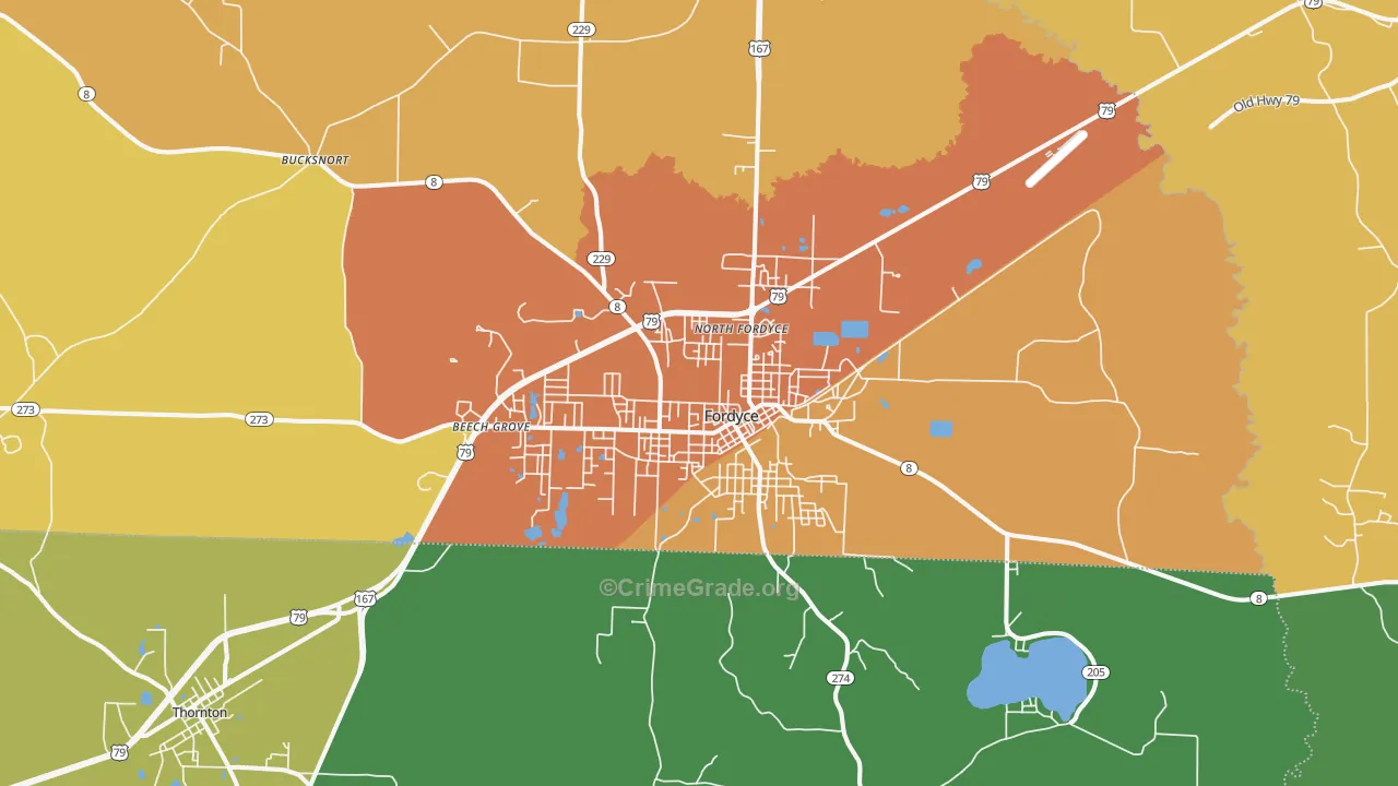 Fordyce, AR Map of Vehicle Theft Rates