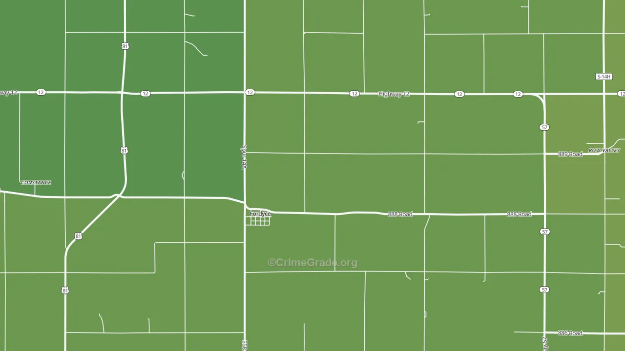 Fordyce, NE Map of Vehicle Theft Rates