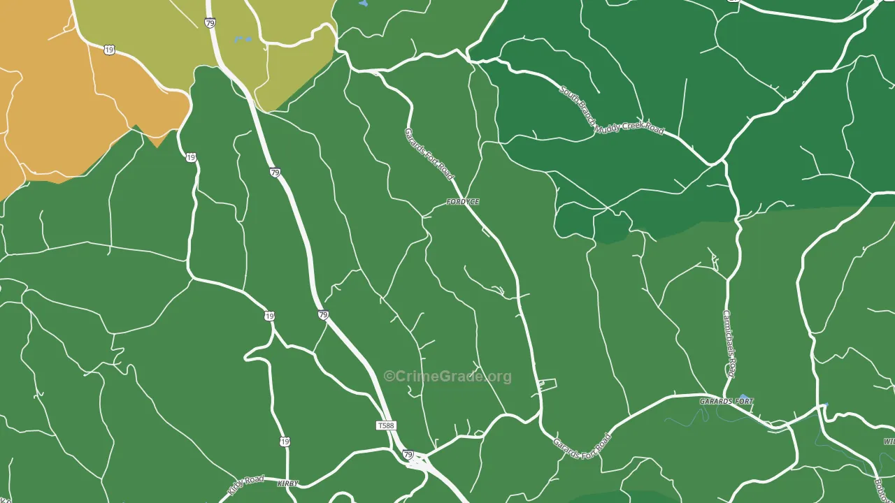 Fordyce, PA Map of Vehicle Theft Rates