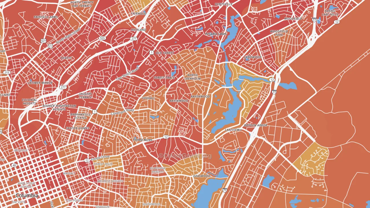 Forest Acres, SC Map of Vehicle Theft Rates
