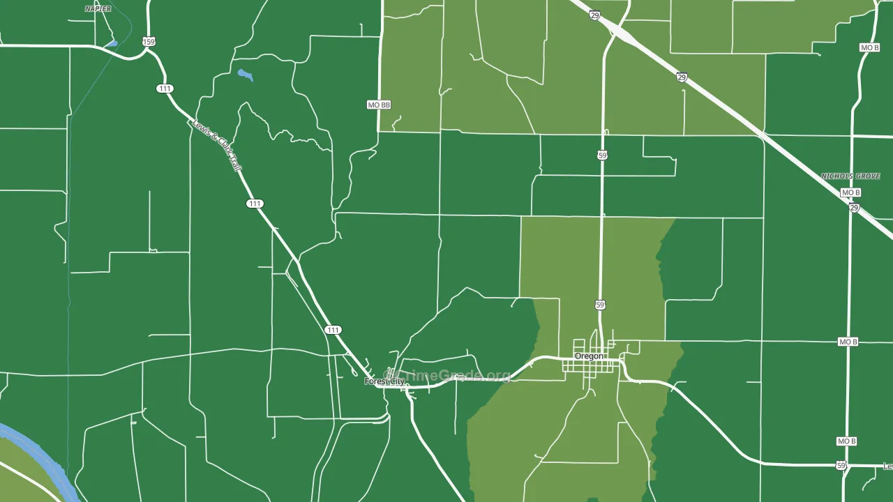 Forest City, MO Map of Vehicle Theft Rates