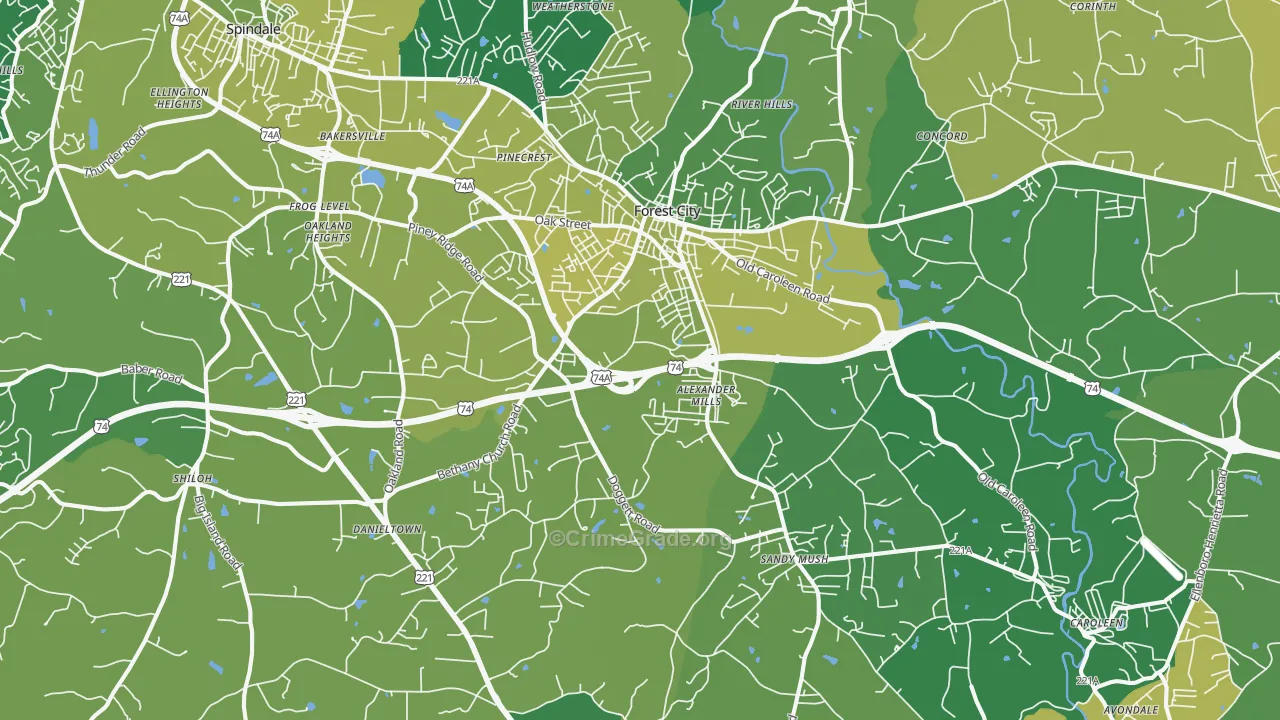 Forest City, NC Map of Vehicle Theft Rates