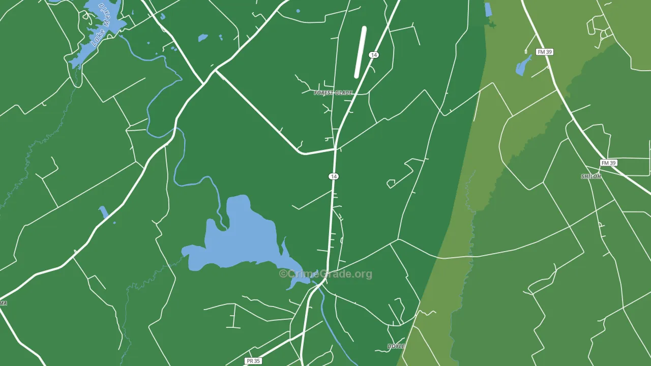 Forest Glade, TX Map of Vehicle Theft Rates