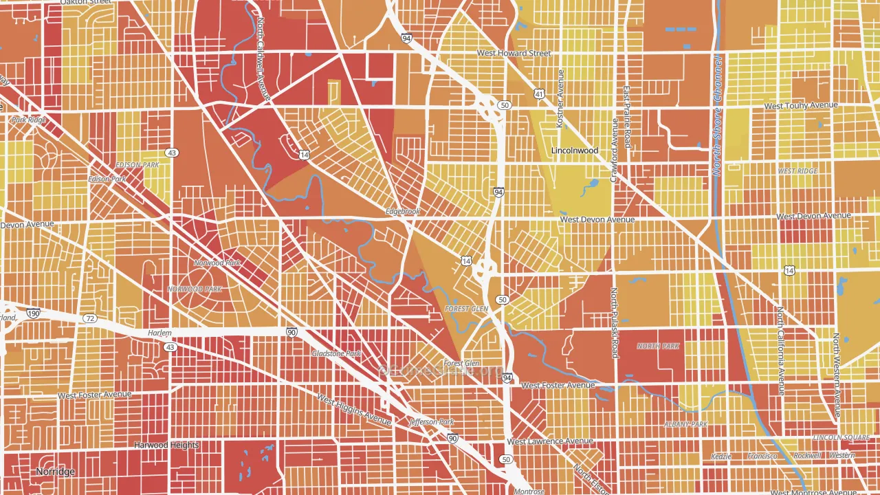 Forest Glen, Chicago, IL Map of Vehicle Theft Rates