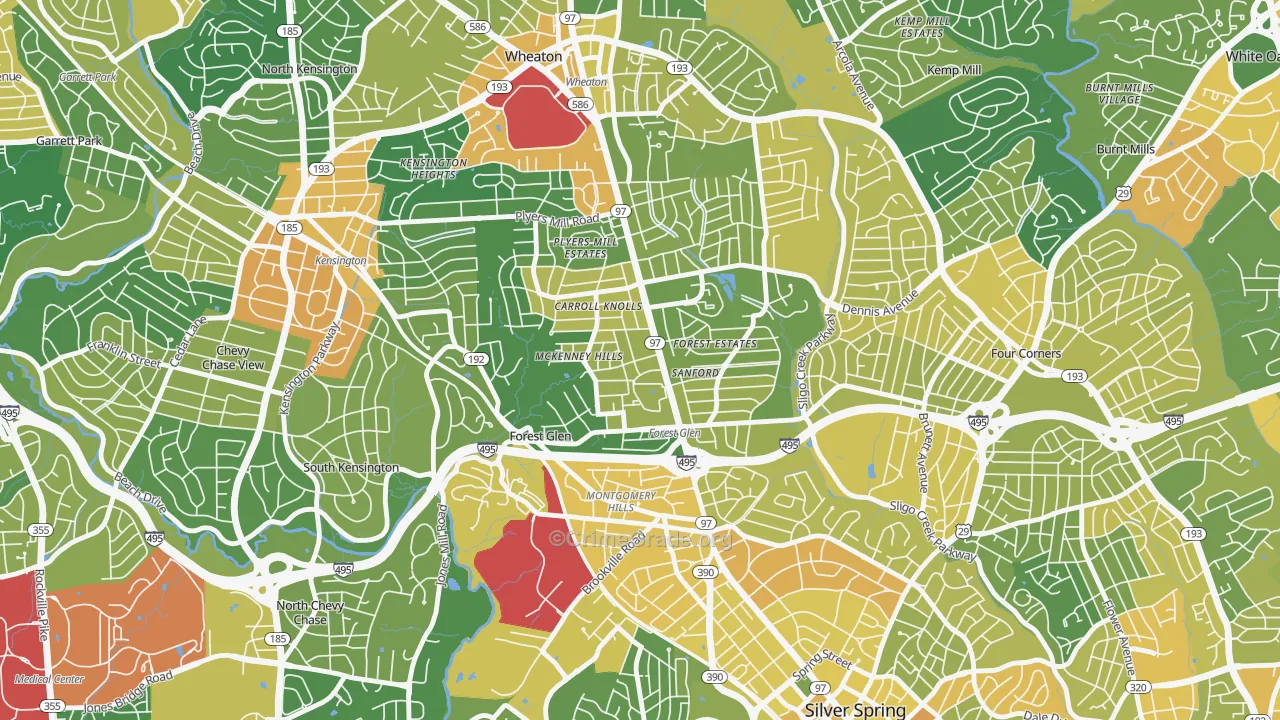 Forest Glen, Silver Spring, MD Map of Vehicle Theft Rates