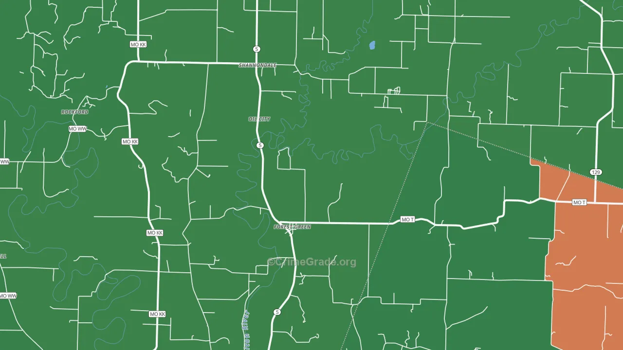 Forest Green, MO Map of Vehicle Theft Rates