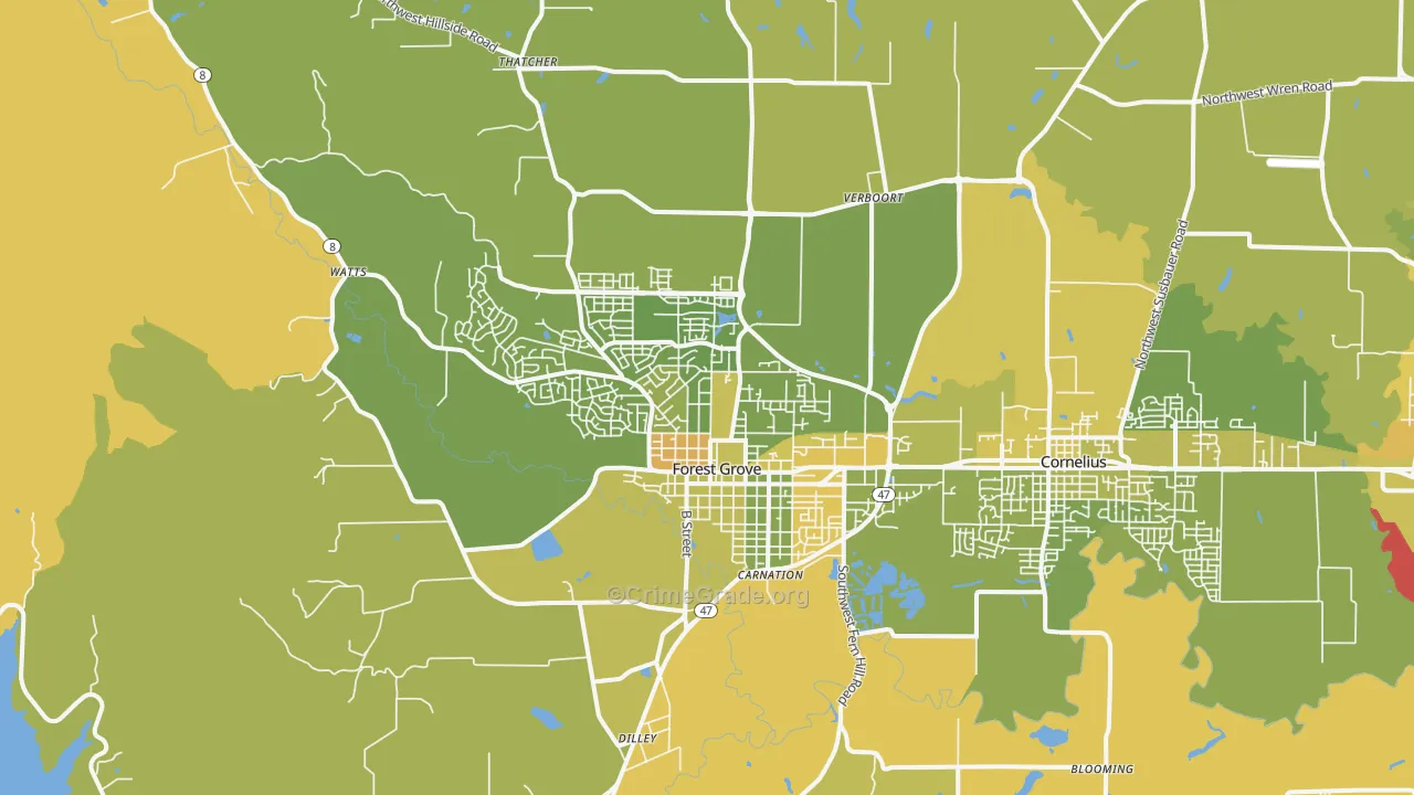 Forest Grove, OR Map of Vehicle Theft Rates