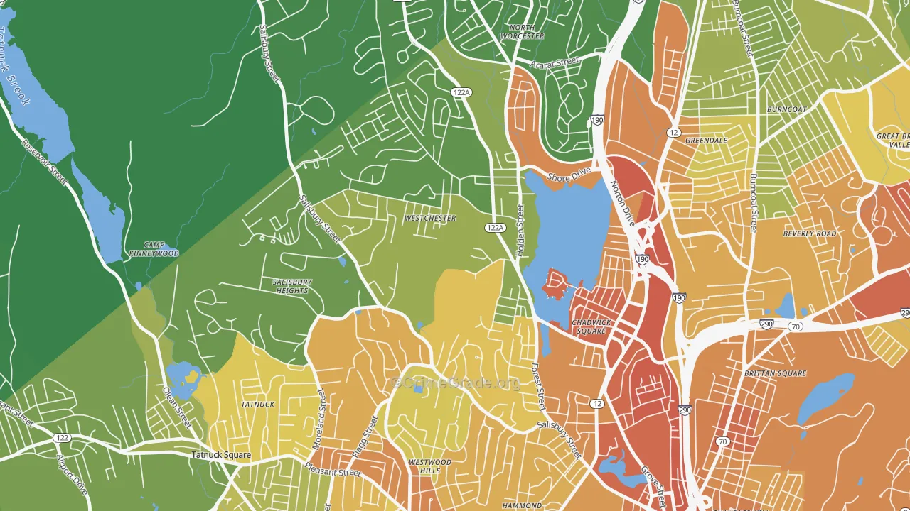 Forest Grove, Worcester, MA Map of Vehicle Theft Rates